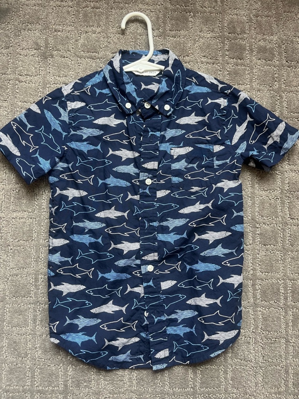 Boys Janie & Jack Navy Shark Print Button-Down Shirt